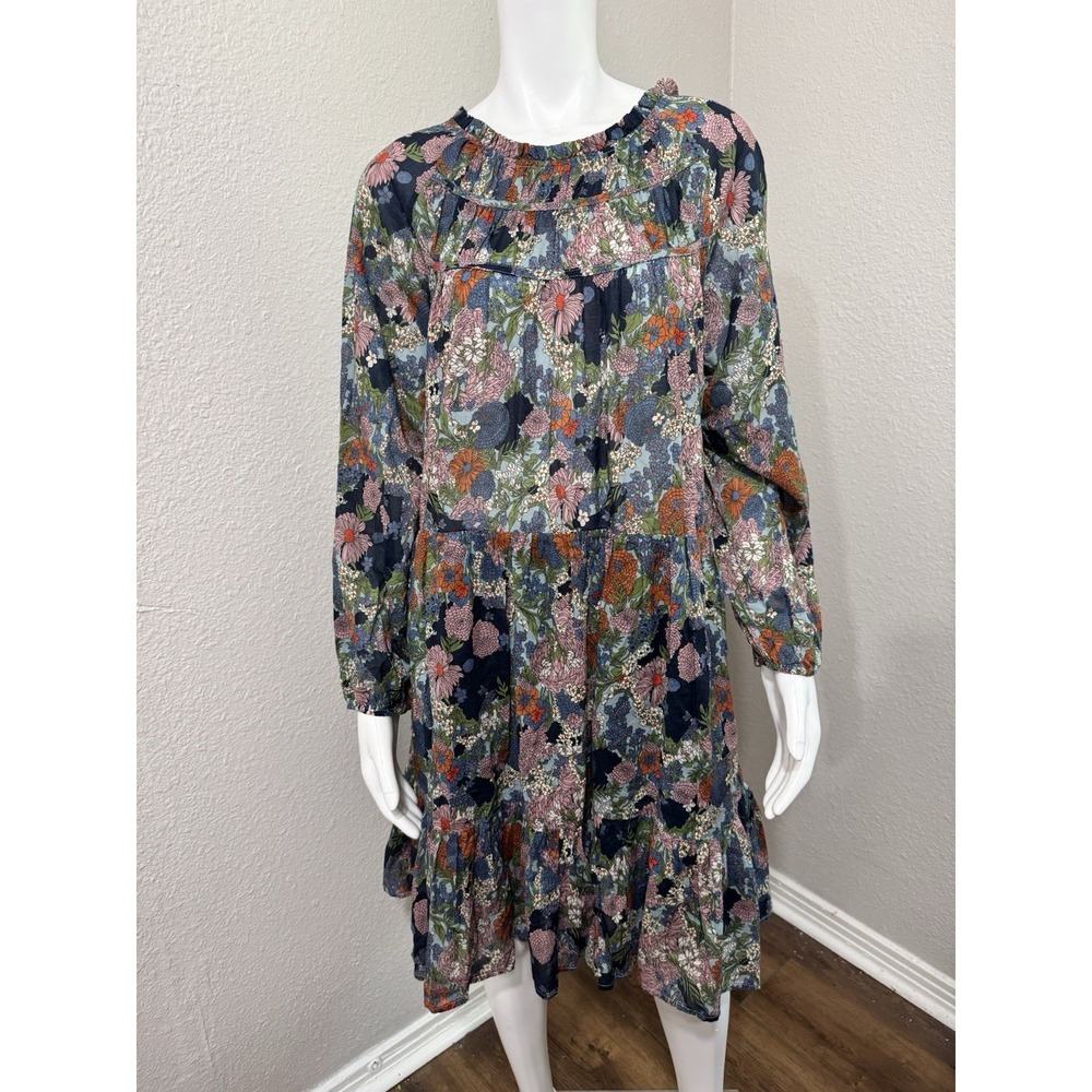 Navy Floral Ruffle-Tier Long Sleeve Dress - Feminine Flow